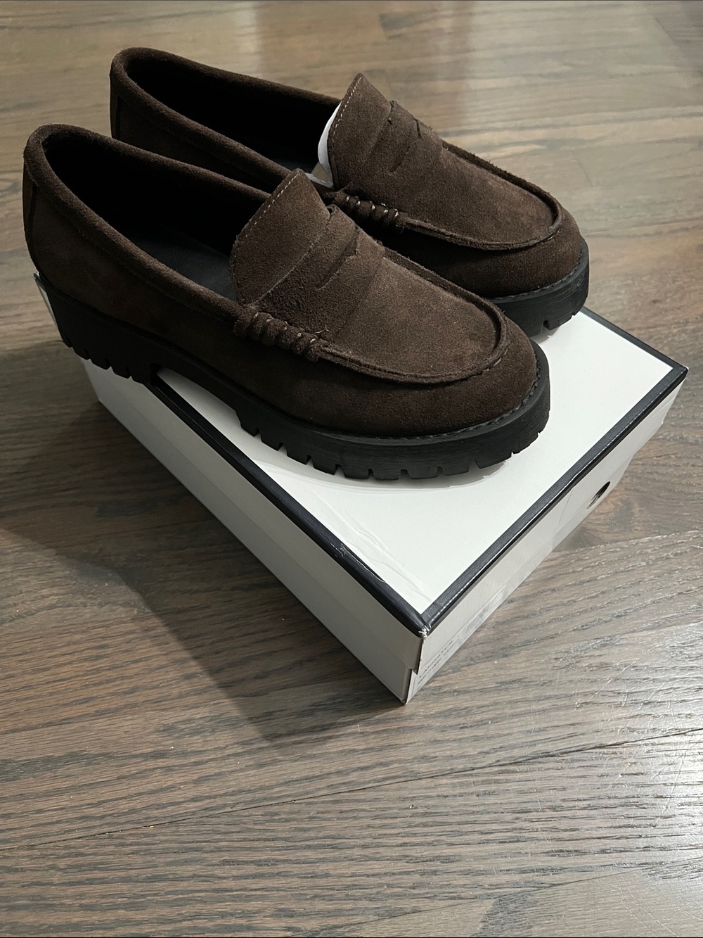 Women’s Steve Madden Brown Suede Lug Sole Penny Loafers
